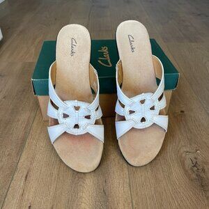 Clarks Women's White Nell Wedge Sandal 8